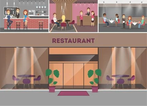 Restaurant building interior. People at the table Ilustração Stock