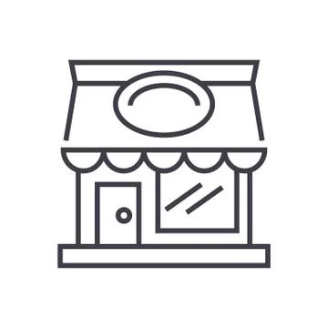 Restaurant building vector line icon, sign, illustration on background, editable Ilustración de archivo