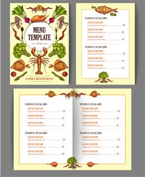 Restaurant cafe menu, template design. Food menu brochure with hand drawn i.. Stock Illustration
