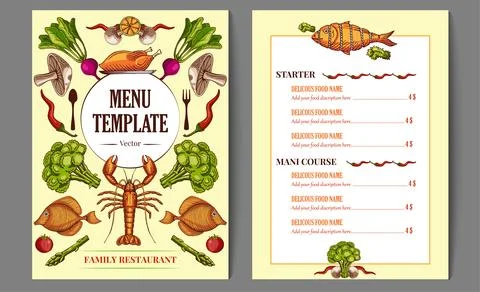 Restaurant cafe menu template design. food menu flyer, hand drawn illustratio Stock Illustration