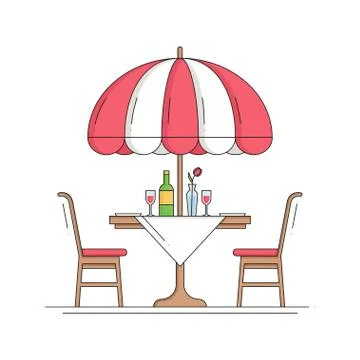 Restaurant Cafe Thin Line Icon. Table and Chair Outside. Bon Appetit. Outdoor Stock Illustration