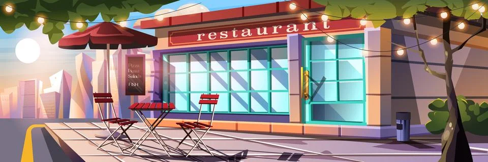Restaurant Cartoon Background Ilustración de archivo