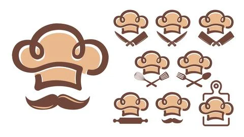 Restaurant chef hat logo icon set. Stock Illustration