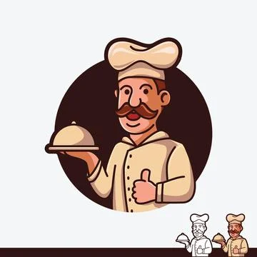 Restaurant Chef Thumbs Up serving tray Mascot Logo Design Stock Illustration