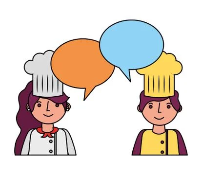 Restaurant chefs couple with speech bubbles Ilustração Stock