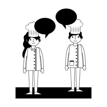 Restaurant chefs couple with speech bubbles Ilustração Stock