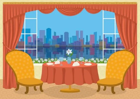 Restaurant with city view Stock Illustration