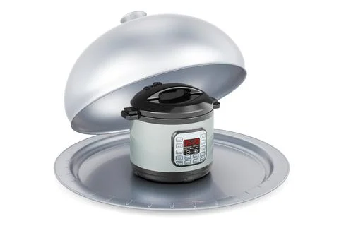 Restaurant cloche with Automatic Multicooker, 3D rendering Stock Illustration