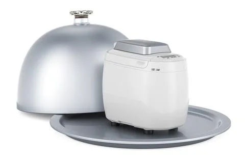Restaurant cloche with bread making machine, 3D renderin Stock Illustration