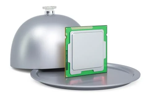 Restaurant cloche with computer processor, 3D rendering イラスト素材