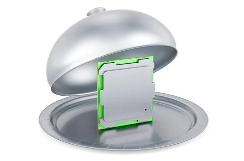 Restaurant cloche with computer processor, 3D rendering イラスト素材