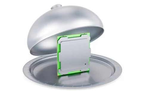 Restaurant cloche with computer processor, 3D rendering Restaurant cloche ... 写真素材