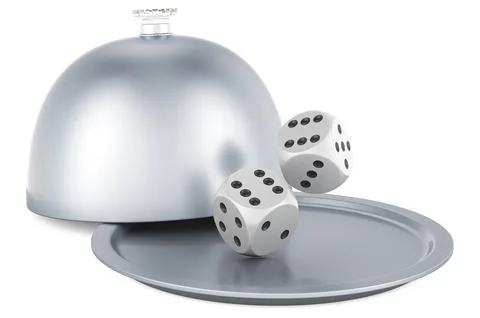 Restaurant cloche with dice, 3D rendering Stock Illustration