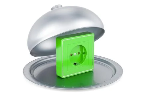 Restaurant cloche with electrical outlet, socket. 3D rendering Stock Illustration