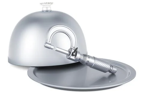 Restaurant cloche with micrometer, 3D rendering Stock Illustration