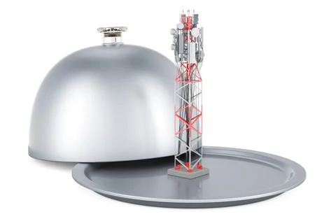 Restaurant cloche with mobile tower with cellular phone antennas. 3D renderin Stock Illustration