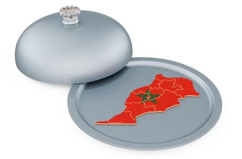 Restaurant cloche with Moroccan map. 3D rendering Stock Illustration