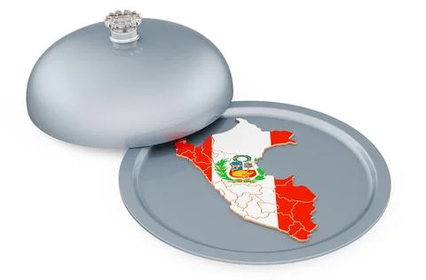 Restaurant cloche with Peruvian map. 3D rendering Illustrazione stock