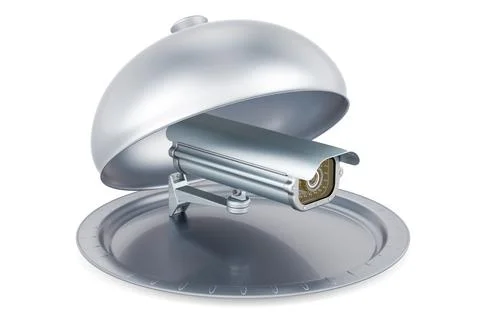 Restaurant cloche with security camera, 3D rendering Stock Illustration