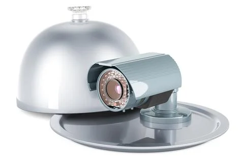 Restaurant cloche with security camera, 3D rendering Stock Illustration