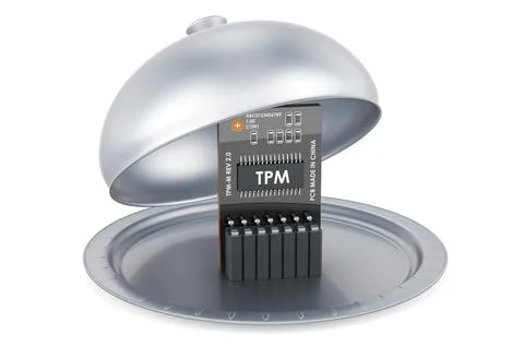 Restaurant cloche with Trusted Platform Module, TPM. 3D rendering 스톡 일러스트
