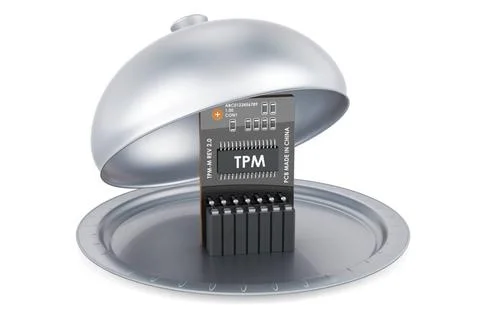 Restaurant cloche with Trusted Platform Module, TPM. 3D rendering Restaura... Stock Photos