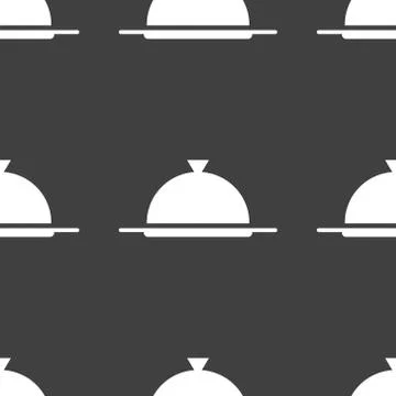 Restaurant cloche web icon. flat design. Seamless gray pattern. Illustrazione stock