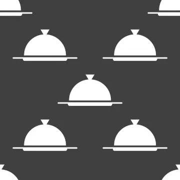 Restaurant cloche web icon. flat design. Seamless gray pattern. イラスト素材