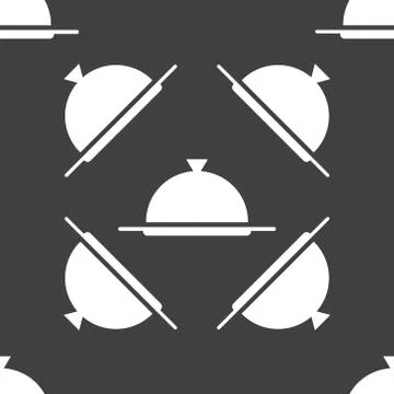 Restaurant cloche web icon. flat design. Seamless gray pattern. イラスト素材