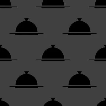 Restaurant cloche web icon. flat design. Seamless gray pattern. Stock Illustration
