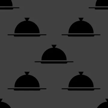 Restaurant cloche web icon. flat design. Seamless gray pattern. Stock Illustration