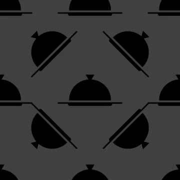 Restaurant cloche web icon. flat design. Seamless gray pattern. Stock Illustration
