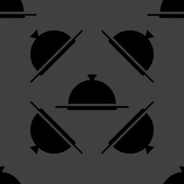 Restaurant cloche web icon. flat design. Seamless gray pattern. イラスト素材