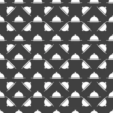 Restaurant cloche web icon. flat design. Seamless gray pattern. イラスト素材