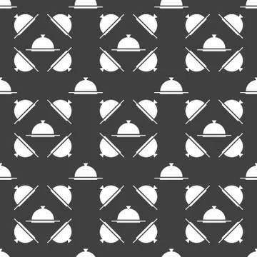 Restaurant cloche web icon. flat design. Seamless gray pattern. Stock Illustration
