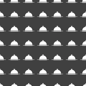 Restaurant cloche web icon. flat design. Seamless gray pattern. Stock Illustration