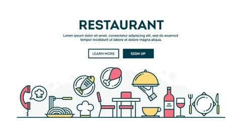 Restaurant, colorful concept header, flat design thin line style Illustrazione stock