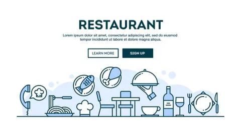 Restaurant, concept header, flat design thin line style Stock Illustration