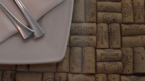 Restaurant cork plugs under the table stylish nice design Stock Footage 71803419