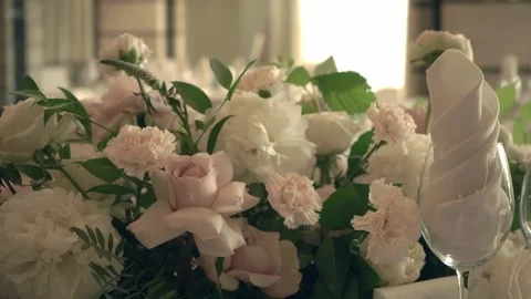 Restaurant decorated in wedding style Video stock 327630279