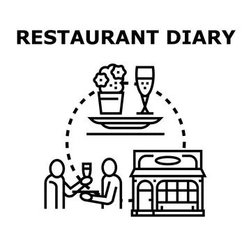 Restaurant diary planning date celebrating dining experience Stock Illustration