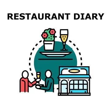 Restaurant diary planning date celebrating dining experience Stock Illustration