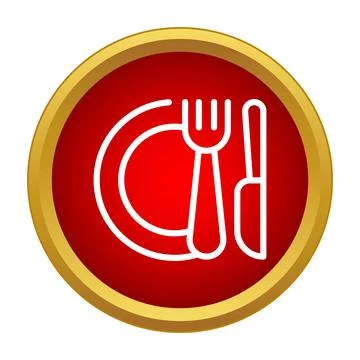 Restaurant dining icon with plate, fork, and knife Stock Illustration