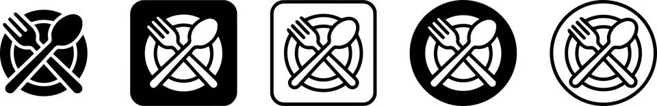 Restaurant Dining Plate Fork Spoon Vector Icon Set Stock Illustration