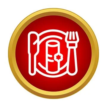 Restaurant dining setting with cutlery, plate, and napkin icon Stock Illustration