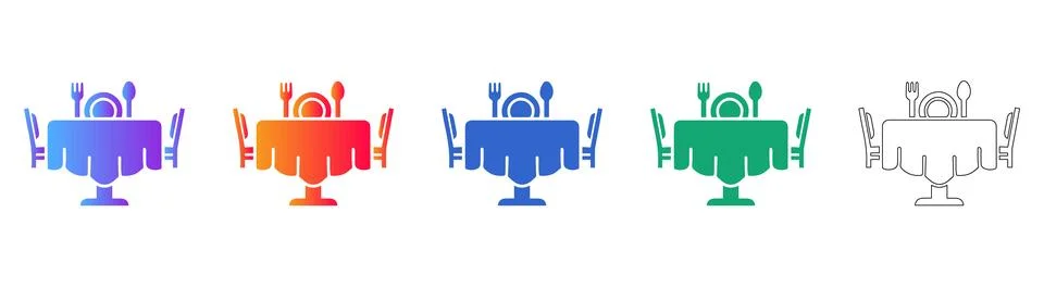 Restaurant Dining Table Icon Set Stock Illustration