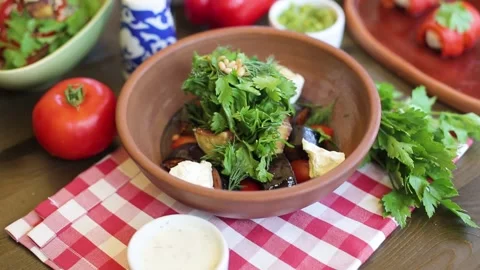 Restaurant dish close-up. Eastern cuisine. beautiful serving of food in a cafe Stock-Footage 148249030