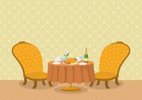 Restaurant with dishes on table Stock Illustration