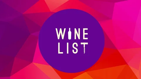 Restaurant drinks with wine list written on purple circle with bottle as letter Stock Footage 129539697
