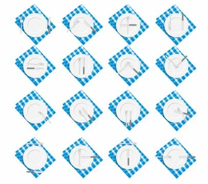 Restaurant etiquette Top view . Rules of conduct at  table while eating. An e Stock Illustration